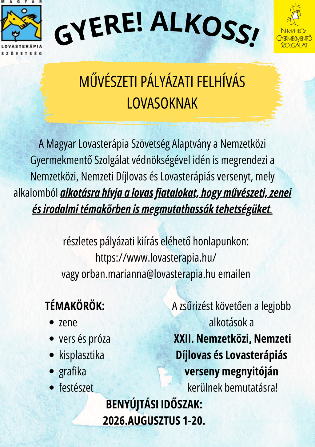 Művészeti pályázati felhívás